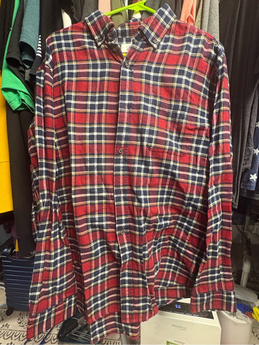 croft & barrow Red Plaid Button-Down flannel Shirt with Navy and White